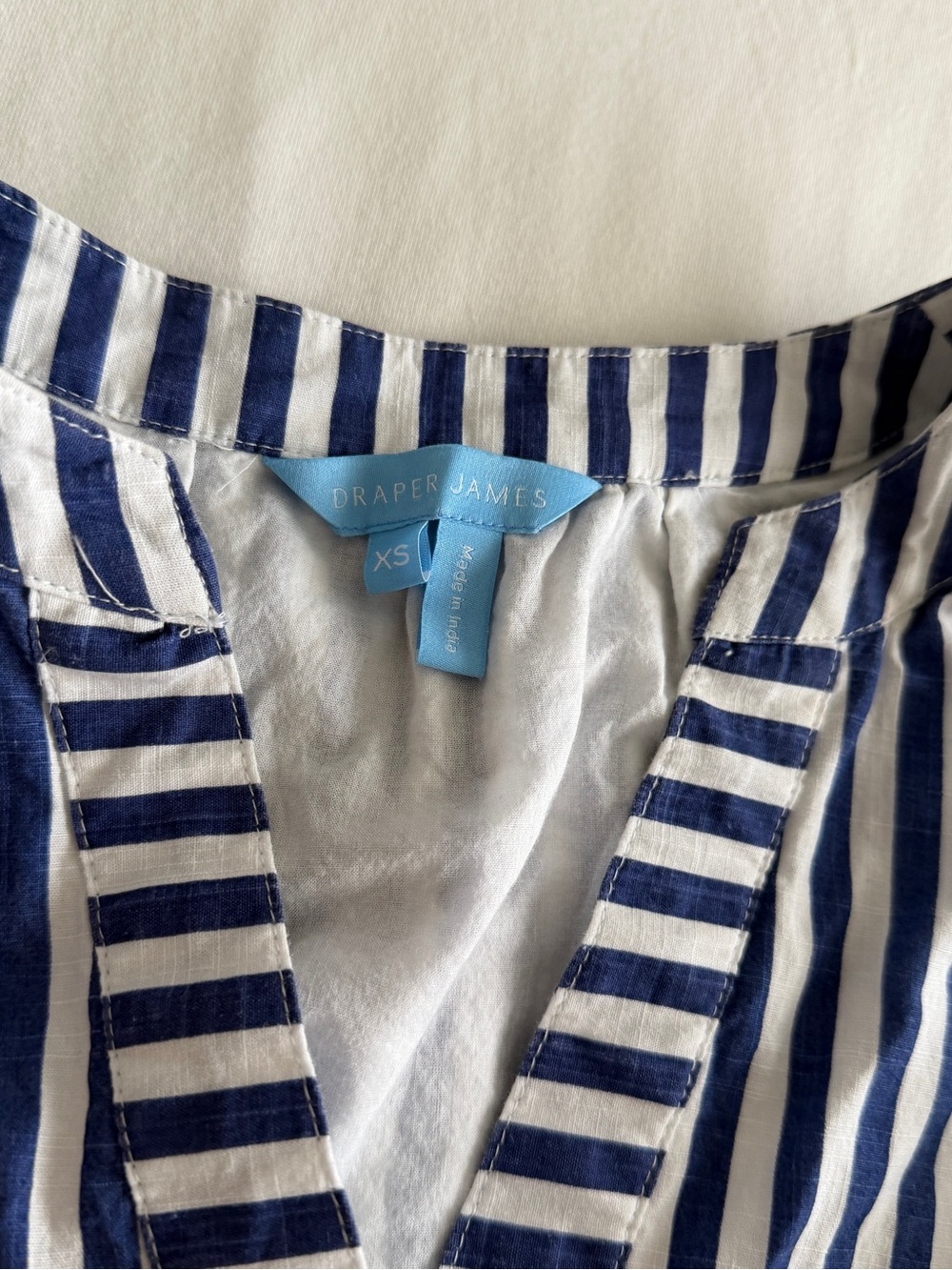 Draper James Navy and White Striped Tie-Front Tiered Dress - Picture 3 of 4